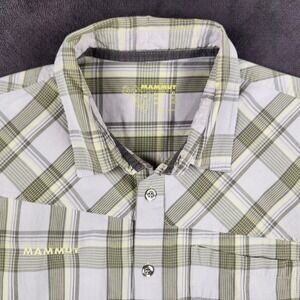 Mammut Shirt Mens XL Gray Green Plaid Short Sleeve Button Up Hiking Outdoor